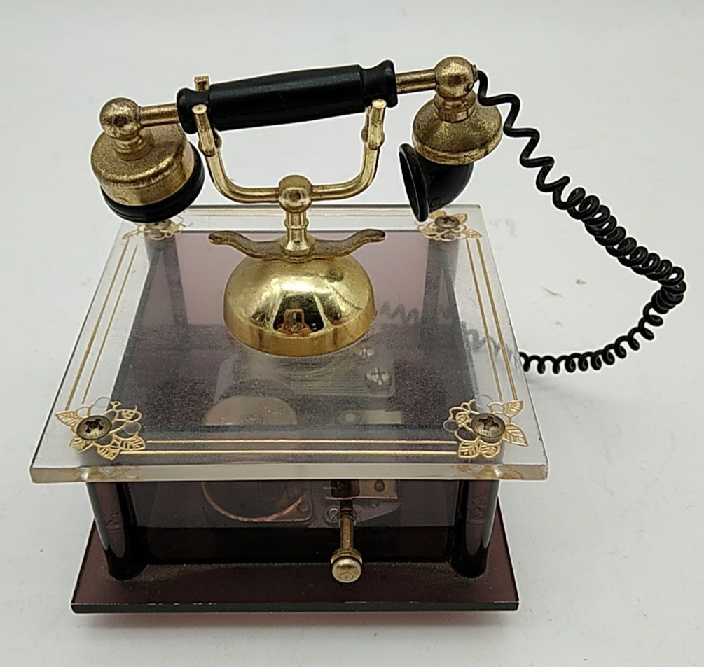 Vintage Music Box Waco Telephone Phone Wind Up Plays MEMORIES - THE WAY WE WERE