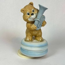 Vintage Ceramic Bear Playing Tuba Horn Music Box Figurine Childrens Marching picture