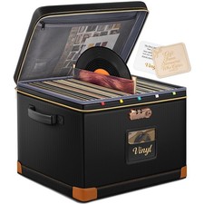 Vinyl Record Storage Box with Lock, Fireproof & Water-Resistant Record Album Sto picture