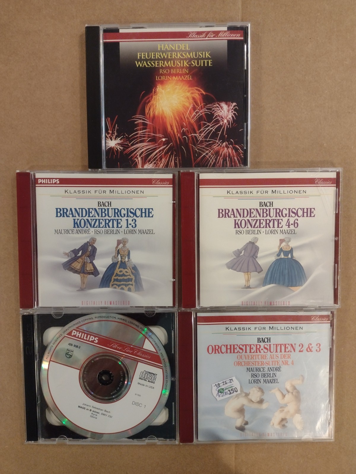 BACH HANDEL MAAZEL BRANDENBURG..MASS..FIREWORKS..WATER..6 CD LOT..FREE SHIP