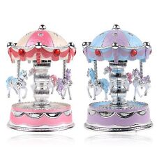 Vintage Horse Carousel Music Box Toy Light Clockwork Musical Birthday Gifts Pink picture