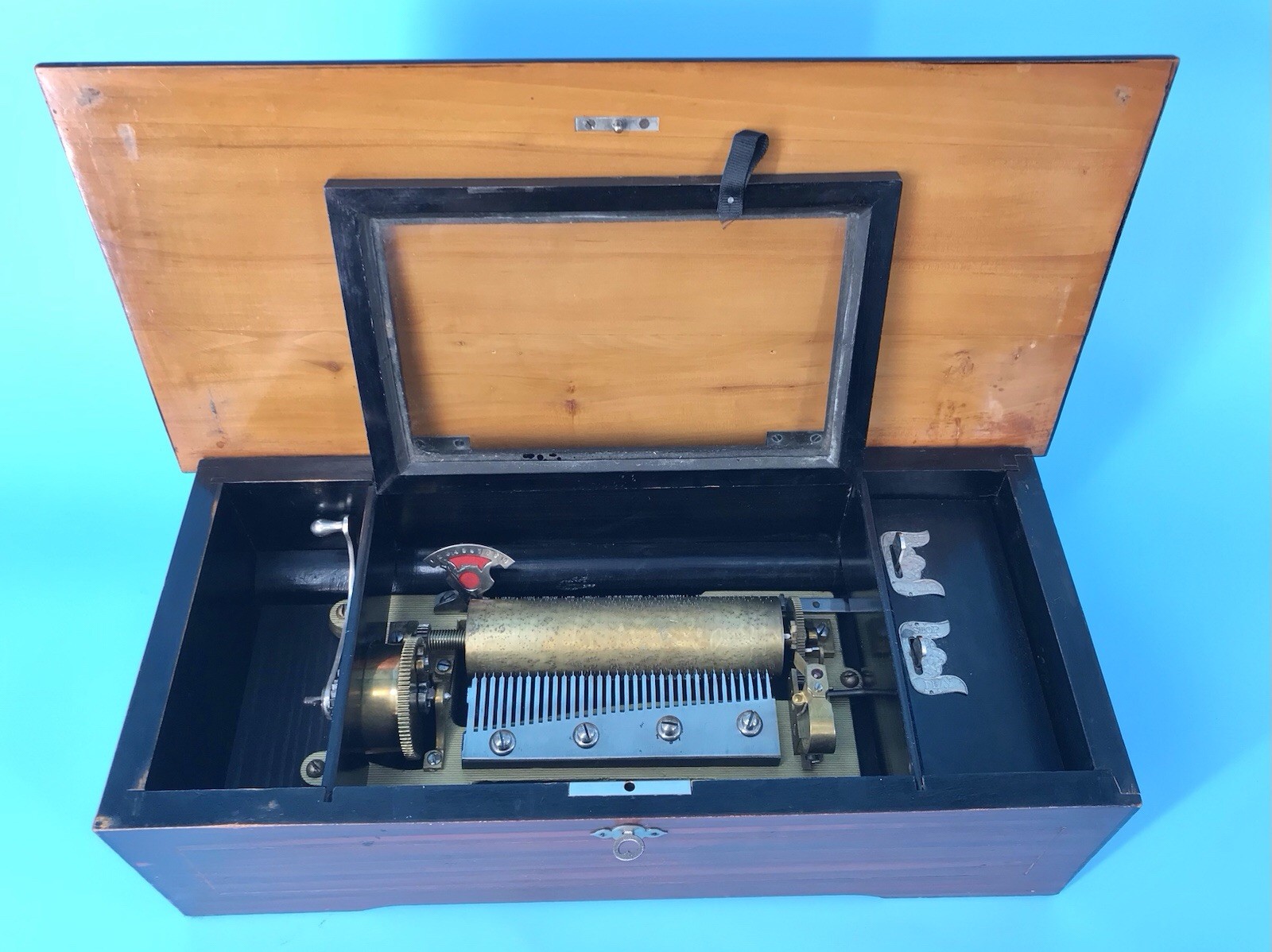 1885 Large Vintage Antique Key Wind swiss cylinder music box ,10 Airs Song
