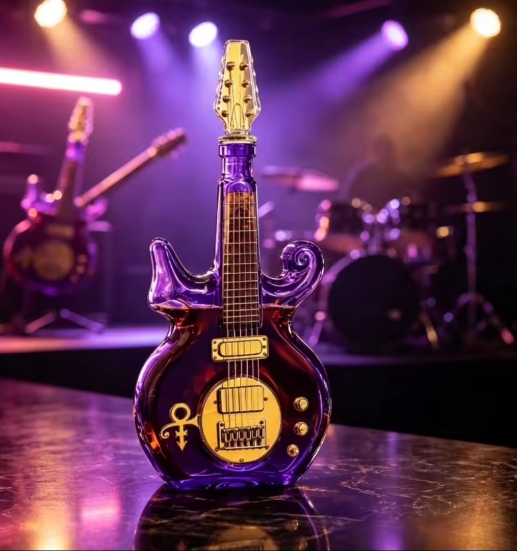 Prince Purple Guitar Liquor Whiskey Decanter Bottle New  