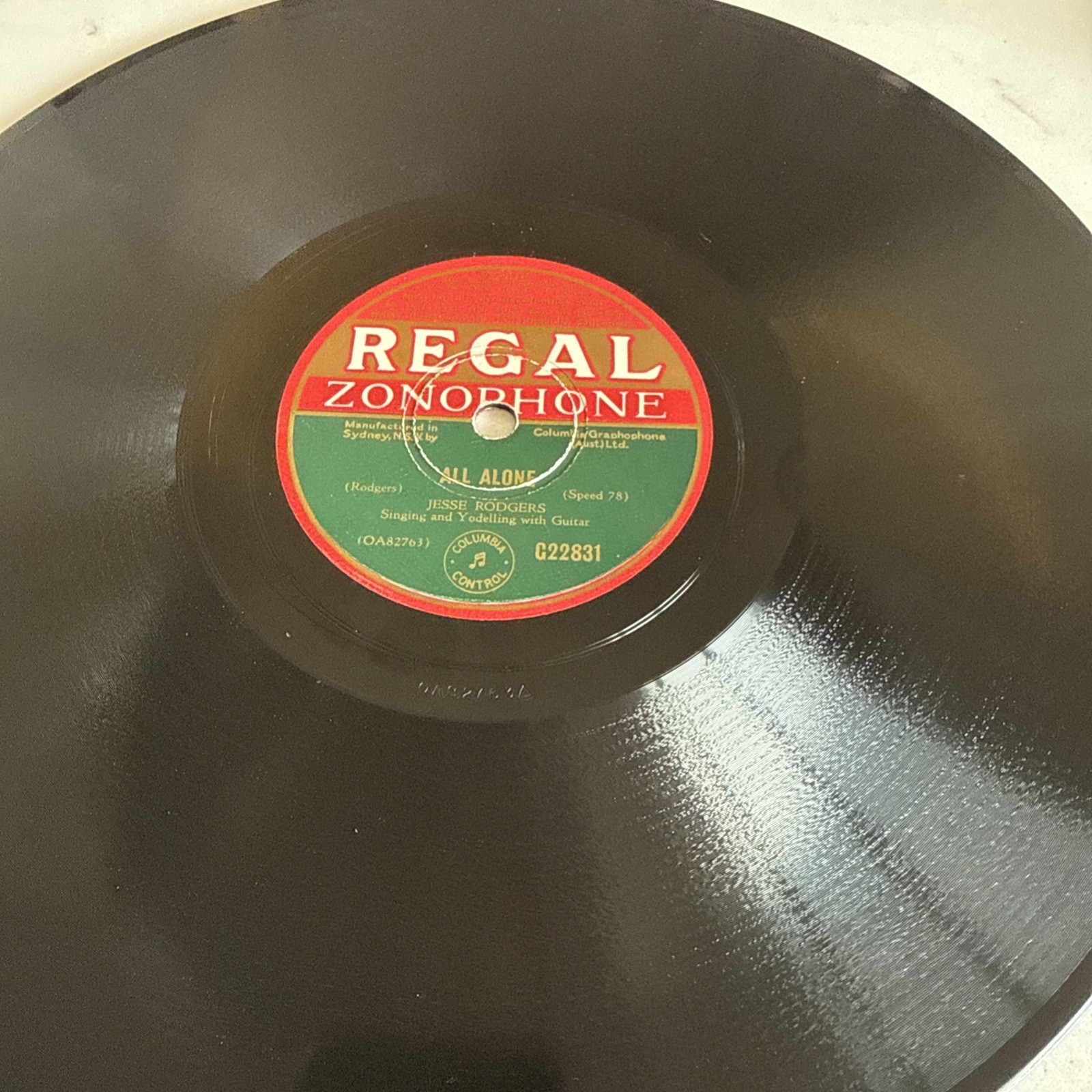 1932 COUNTRY JESSE RODGERS 78 rpm REGAL ZONOPHONE 22832 ALL ALONE Near Mint