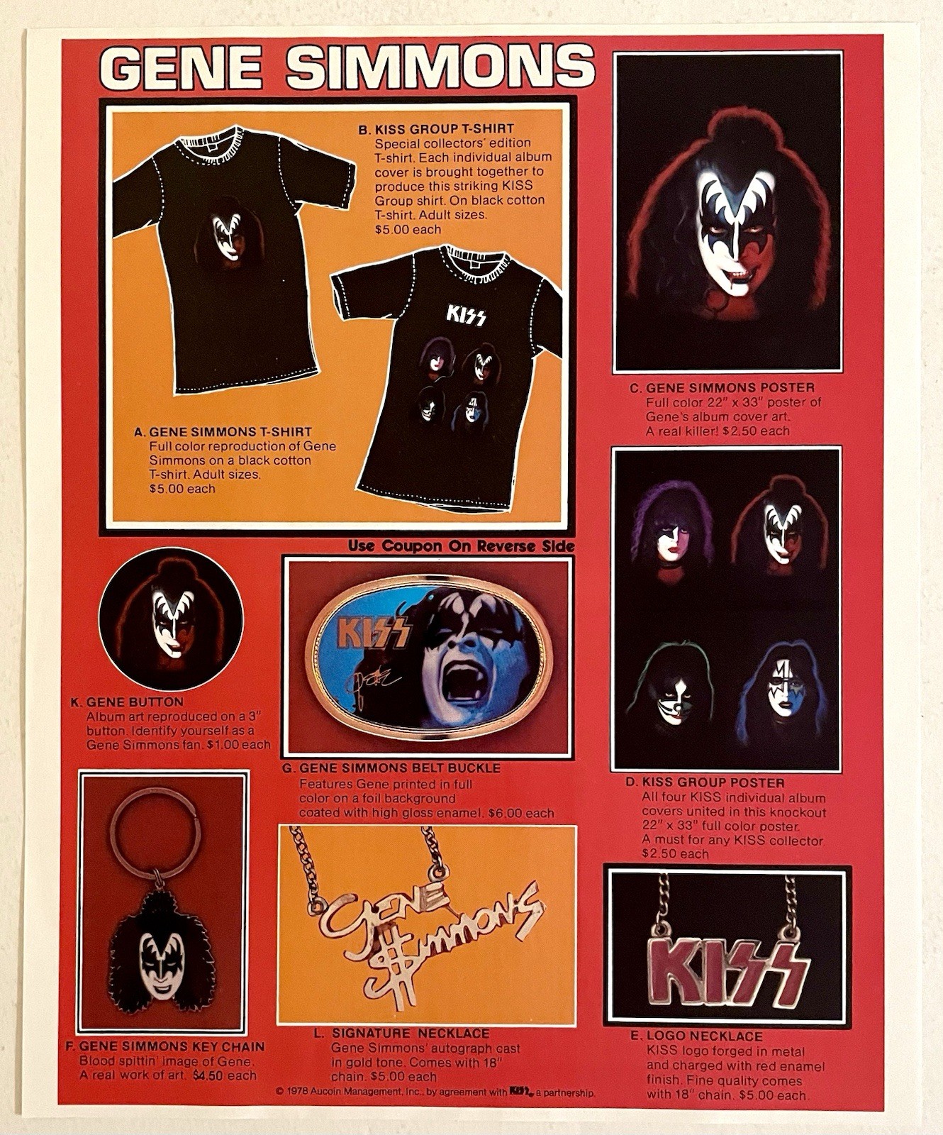 KISS Gene Simmons (EX) 1978 SOLO Album ORIGINAL Insert Only ARMY LP Order AUCOIN