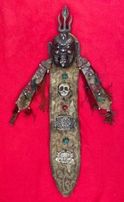 Tibetan Buddhist ~ Bon Shaman Wrathful Deity On Brocade Damaru Drum Tail picture