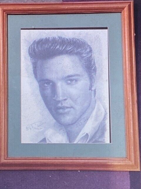 Elvis: Vintage Glass & Wood Photo Frame Pencil Drawn *EX*