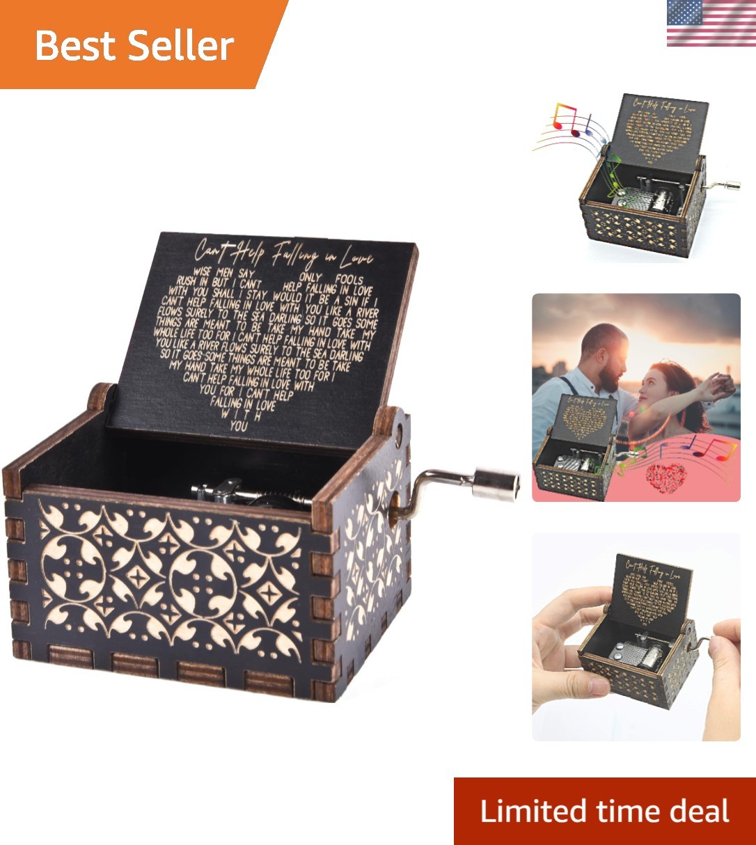 Vintage Hand-Crank Music Box - 2.5-Inch Wooden Keepsake for Cherished Moments