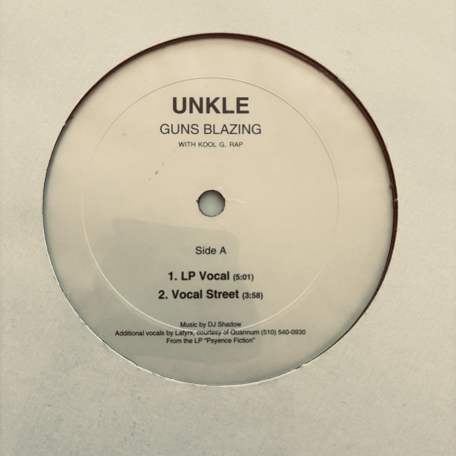 UNKLE w/ Kool G. Rap - Guns Blazing - 1998  Self-Released 12\