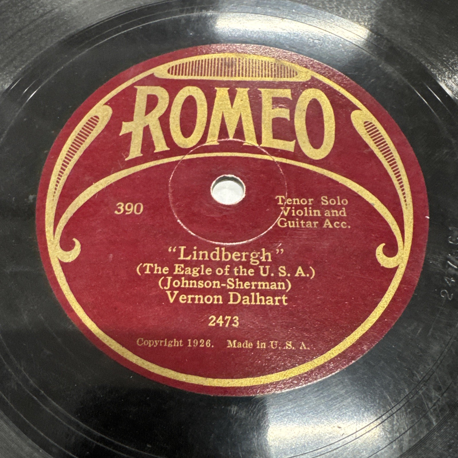 Romeo 78 RPM Vernon Dalhart - Lindbergh / Lucky Lindy 390 V+