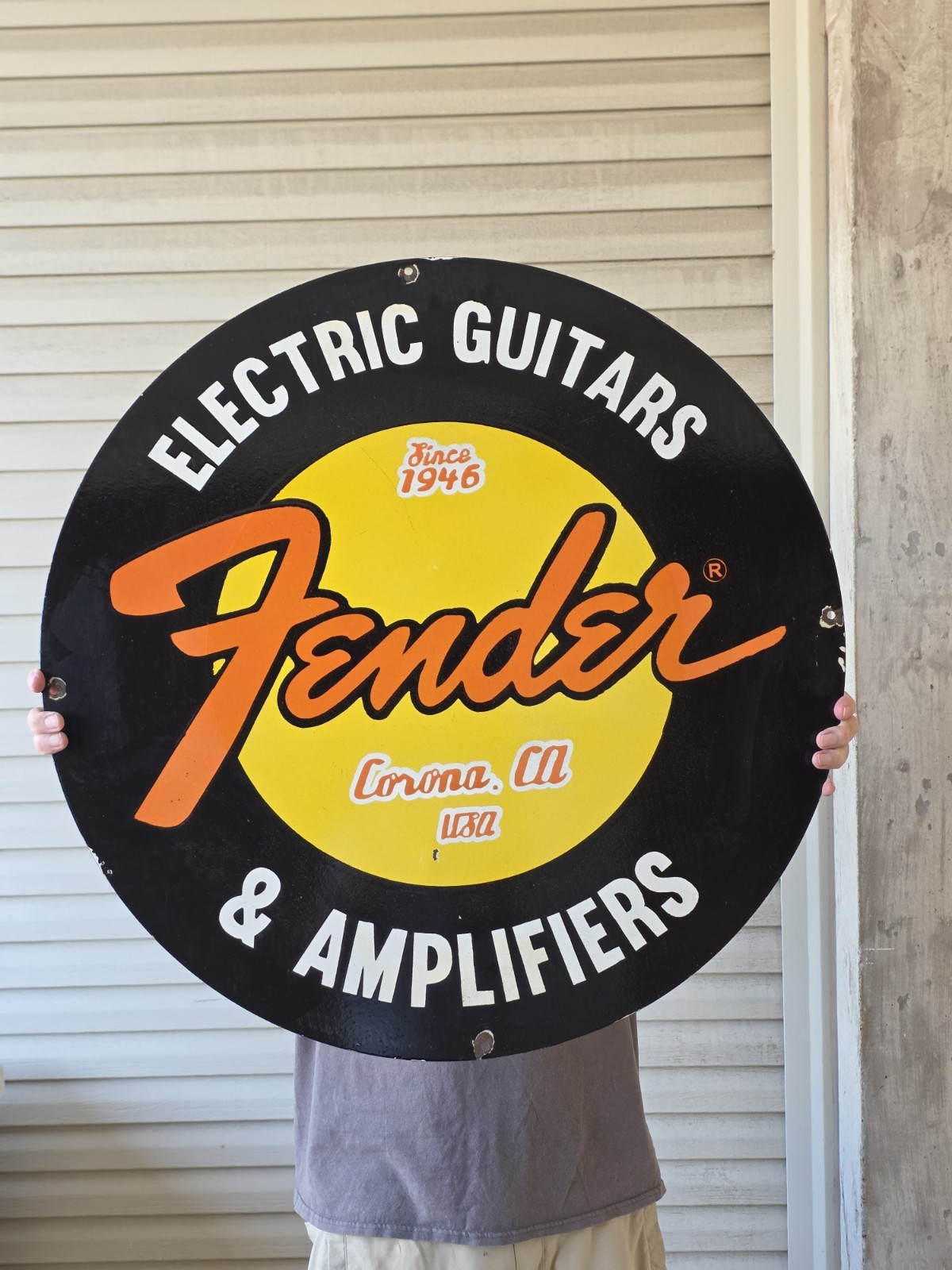 LARGE VINTAGE  FENDER ELECTRIC GUITARS PORCELAIN SIGN 29