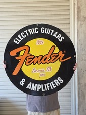 LARGE VINTAGE  FENDER ELECTRIC GUITARS PORCELAIN SIGN 29