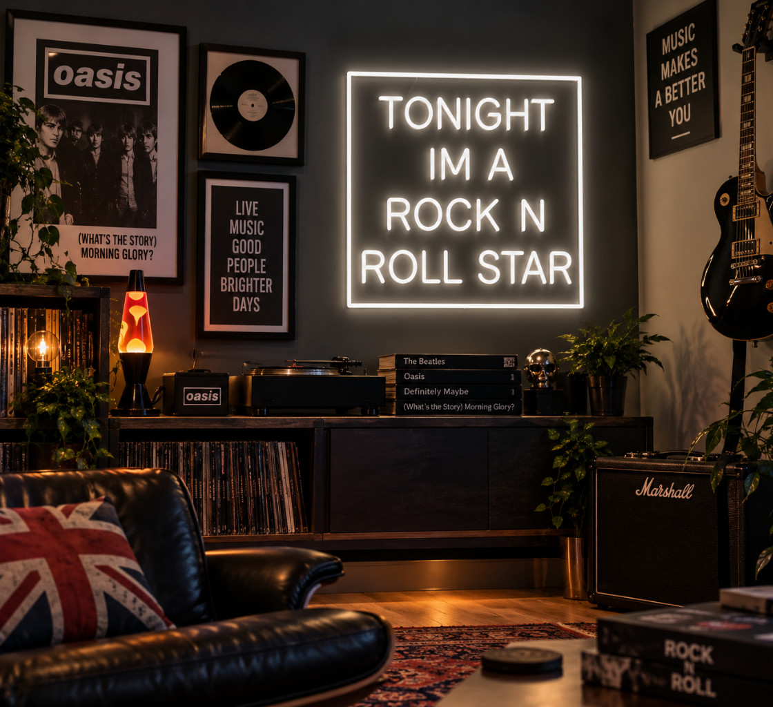 Oasis LIVE 2027 Wall LED Artwork Light - ROCK N ROLL STAR - 60cm x 60cm