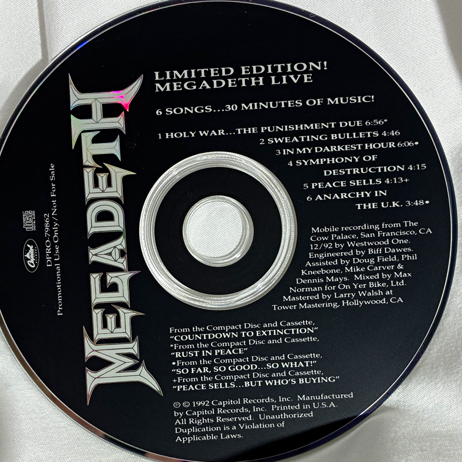 Megadeth Limited Edition Megadeth Live Promo CD Live Capitol 1992 DPRO-79862