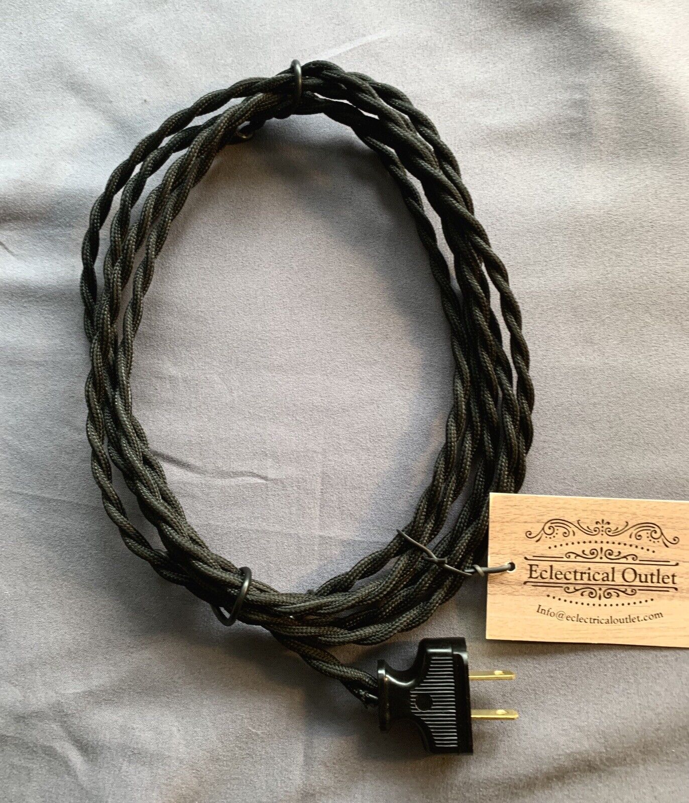 BLACK  8' Vintage Lamp Cord ~ Twisted Cloth Covered Wire-vintage Black Plug