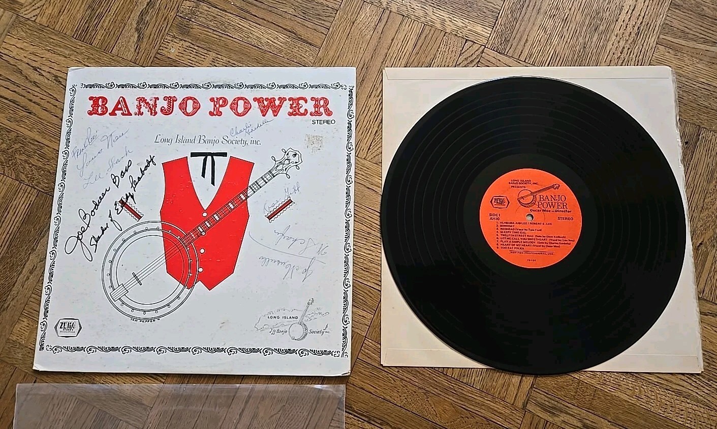 Vintage Long Island Banjo Society Signed LP - Banjo Power - 9 Autographs - Rare