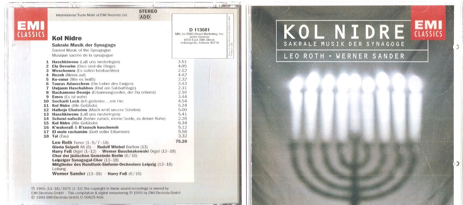 Kol Nidre: Sakrale Musik der Synagoge (CD, Sep-1995, EMI Classics) Nice #0423EQ