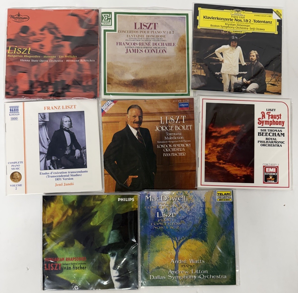 Lot 8 FRANZ LISZT Albums 9 CDs Hungarian Rapsodies and More NO Cases Mint Discs