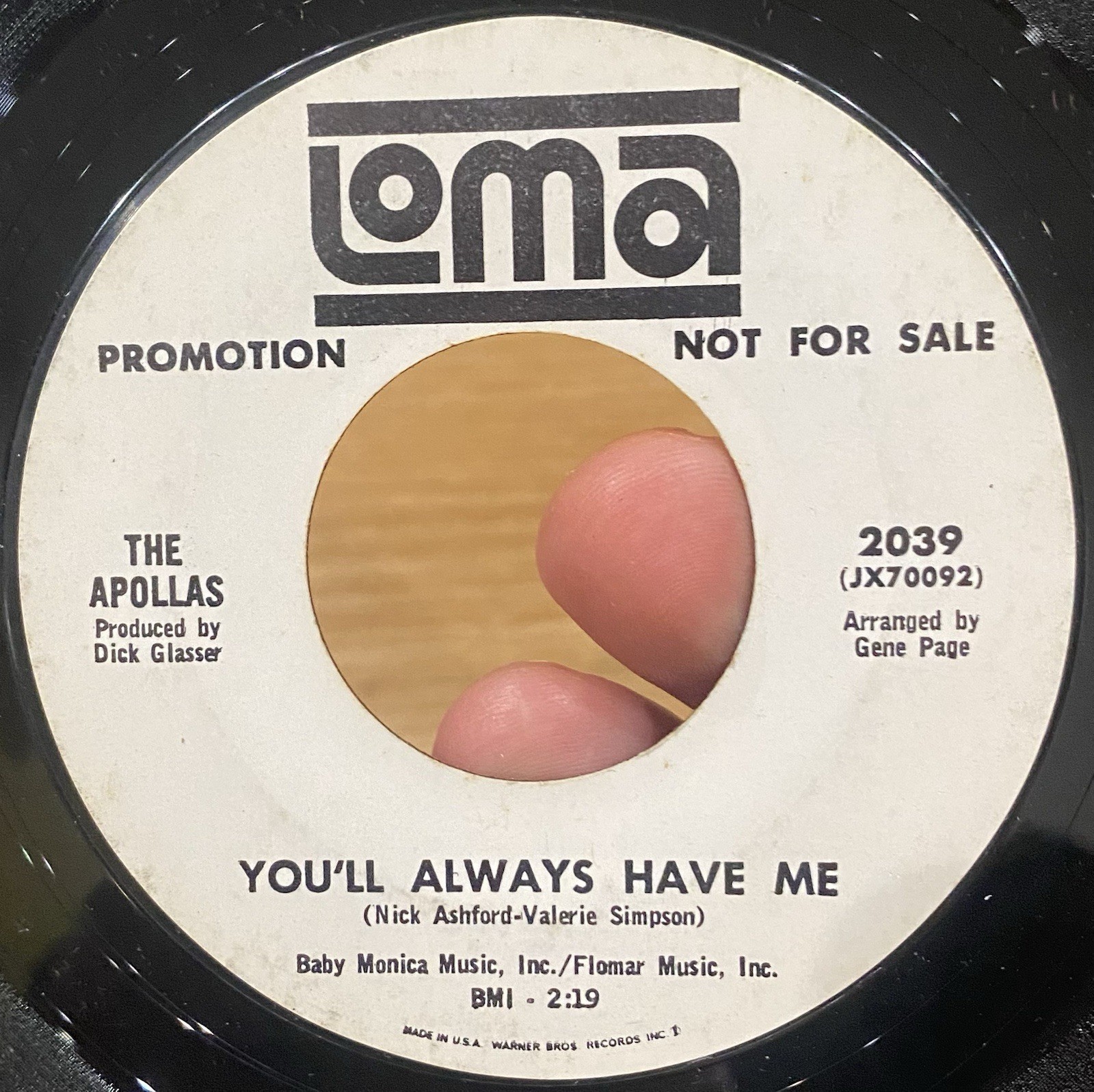 THE APOLLAS You’ll Always Have Me 45 LOMA PROMO Northern Soul Popcorn VG++*