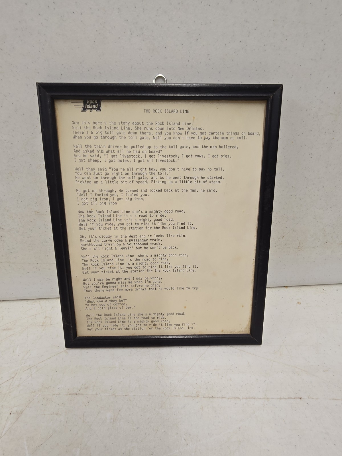 Vintage CRI&P Letterhead The Rock Island Line Folk Song Lyrics Framed