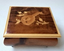 Vintage REUGE Italian Classic Wood Inlay Jewelry Music Box Swiss Movement -CT picture