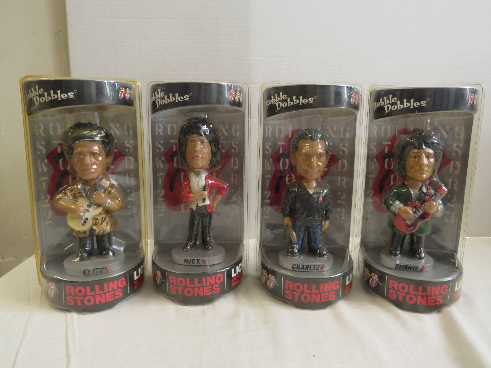 Rolling Stones BOBBLE DOBBLES Head Set Lot (4) LICKS World Tour 2002/03 MIP