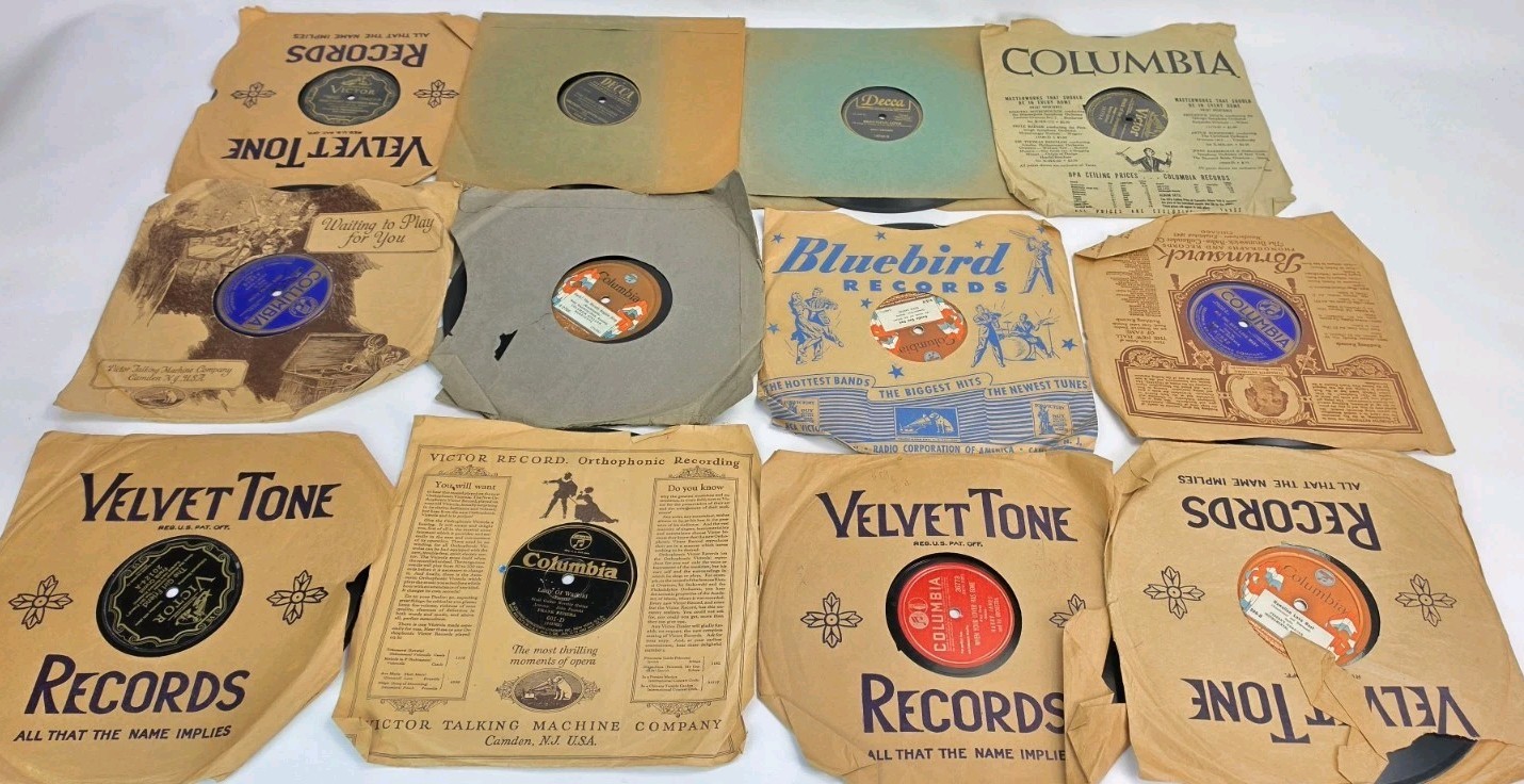 Lot of 12 Antique 78 RPM Shellac Records - 1910s 1920s 1940s Jazz Blues Vocal...