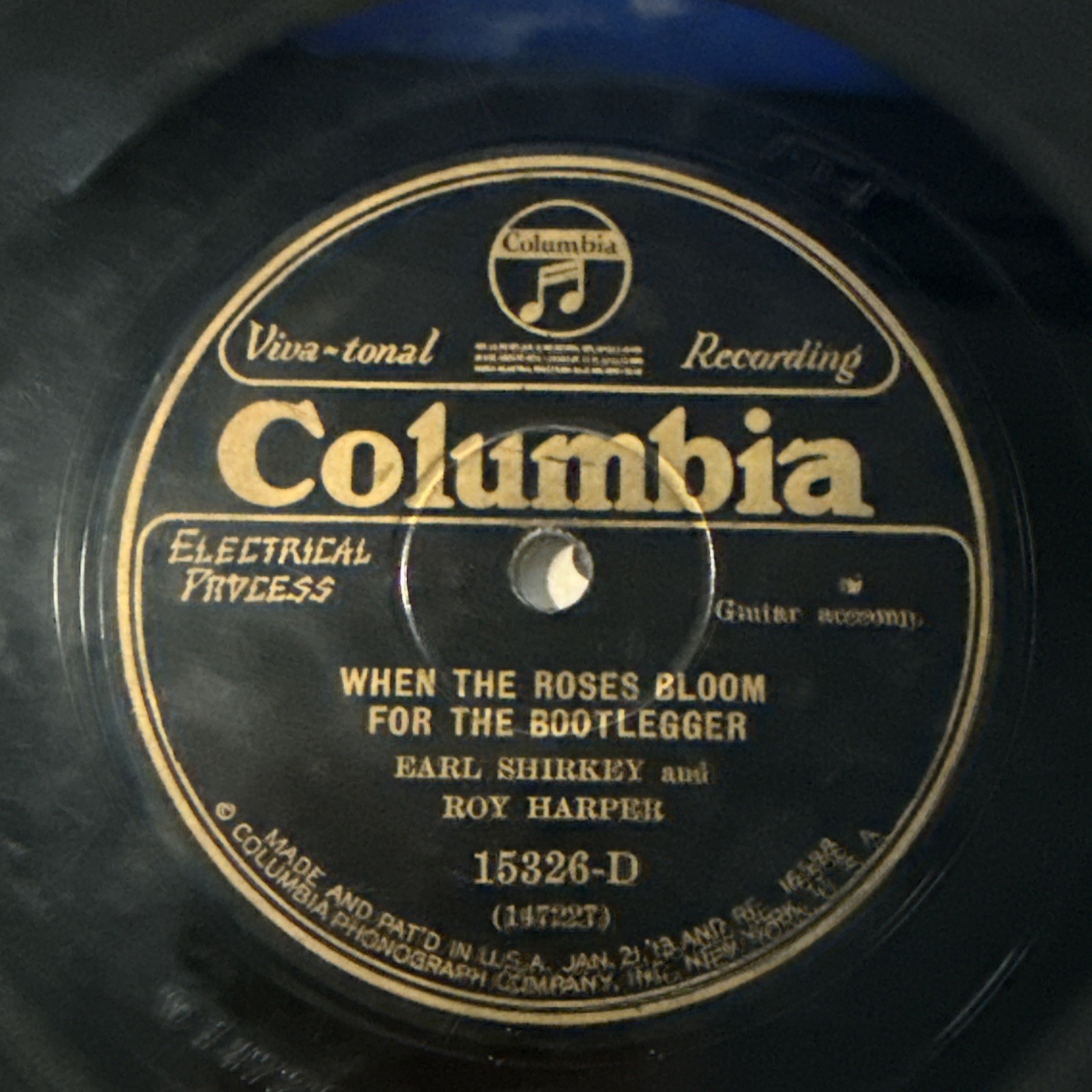 1928 COUNTRY - SHIRKEY & HARPER 78 rpm COLUMBIA Roses Bloom for the Bootlegger V