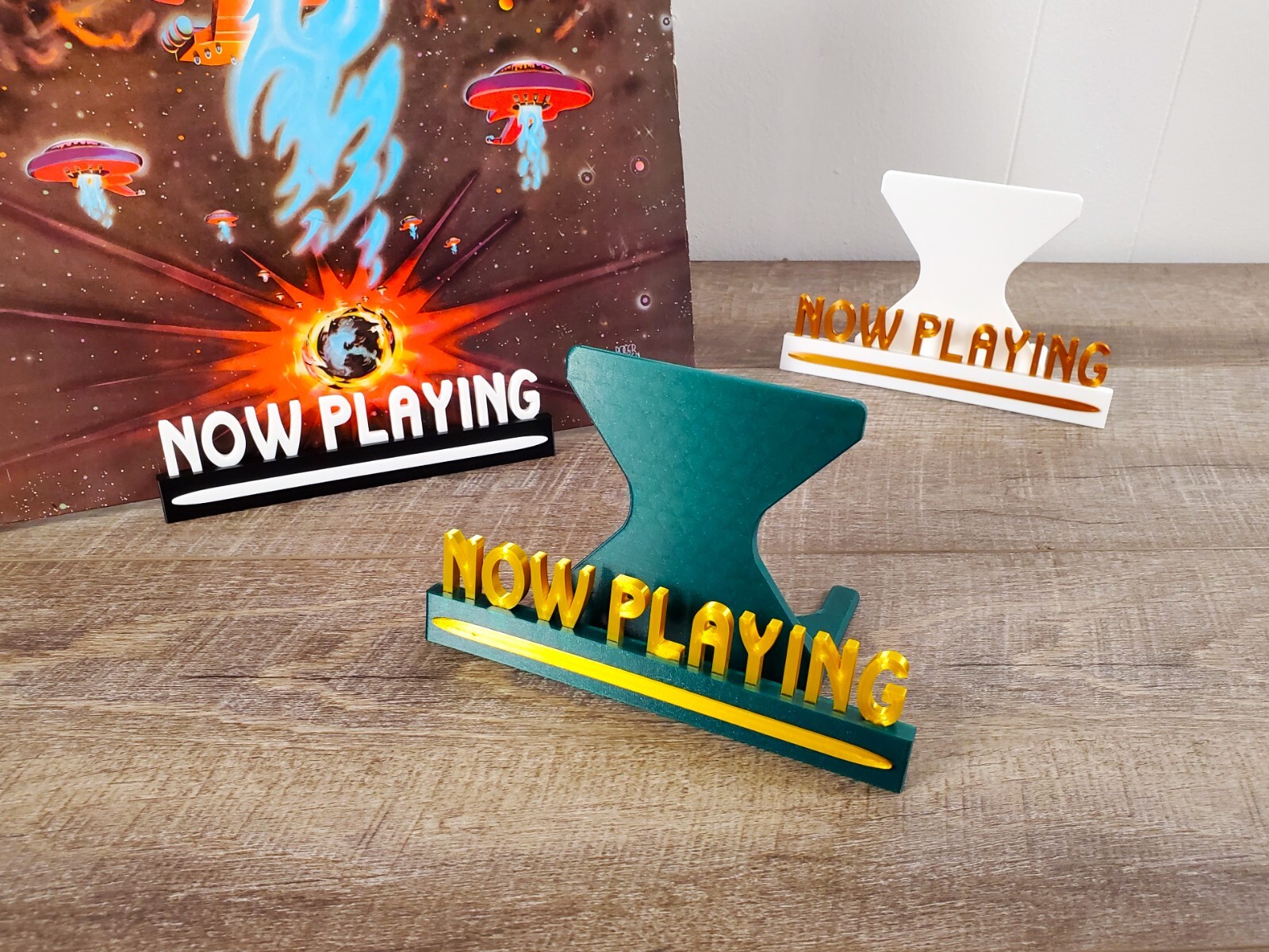 Retro Now Playing Display Stand for Vinyl Records - Tabletop Album Sleeve Holder