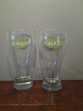 (2) Harp Lager Pint Beer Glasses Green Logo Ireland Pre-owned 7 1/8