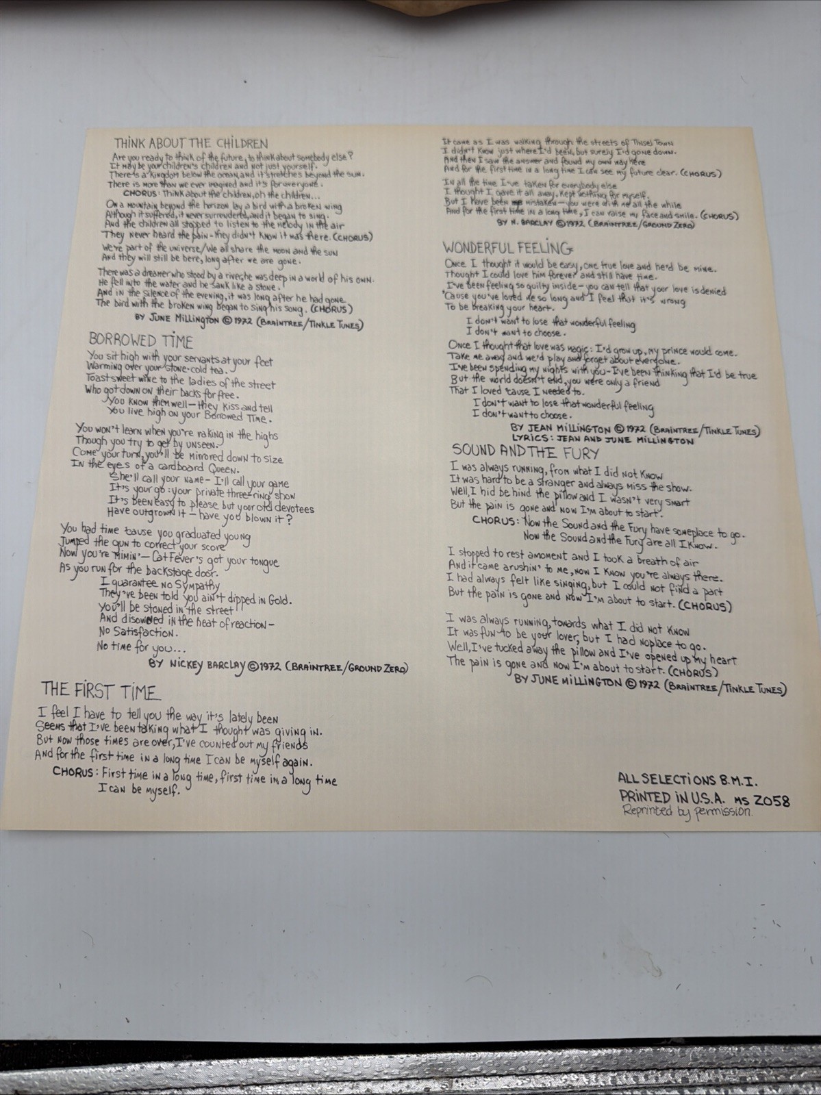 Fanny Hill LP-Fanny-1972-Reprise-Lyric Insert-EX
