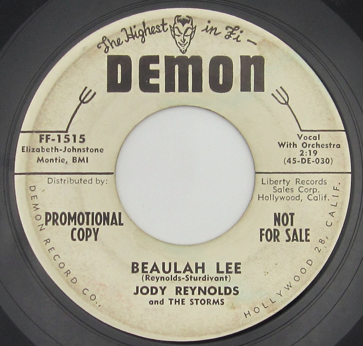 Rockabilly Jody Reynolds Beaulah Lee and Golden Idol Play Graded Demon Promo 45