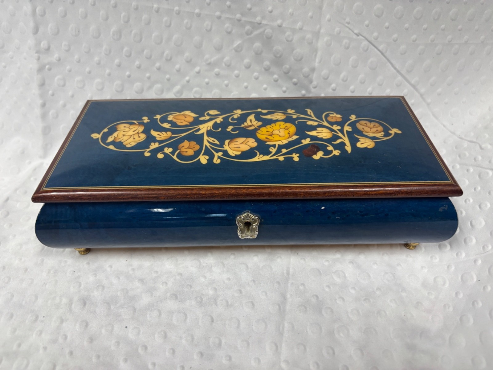 Vintage Blue Sorrento Wood Inlay Music Box (Works)