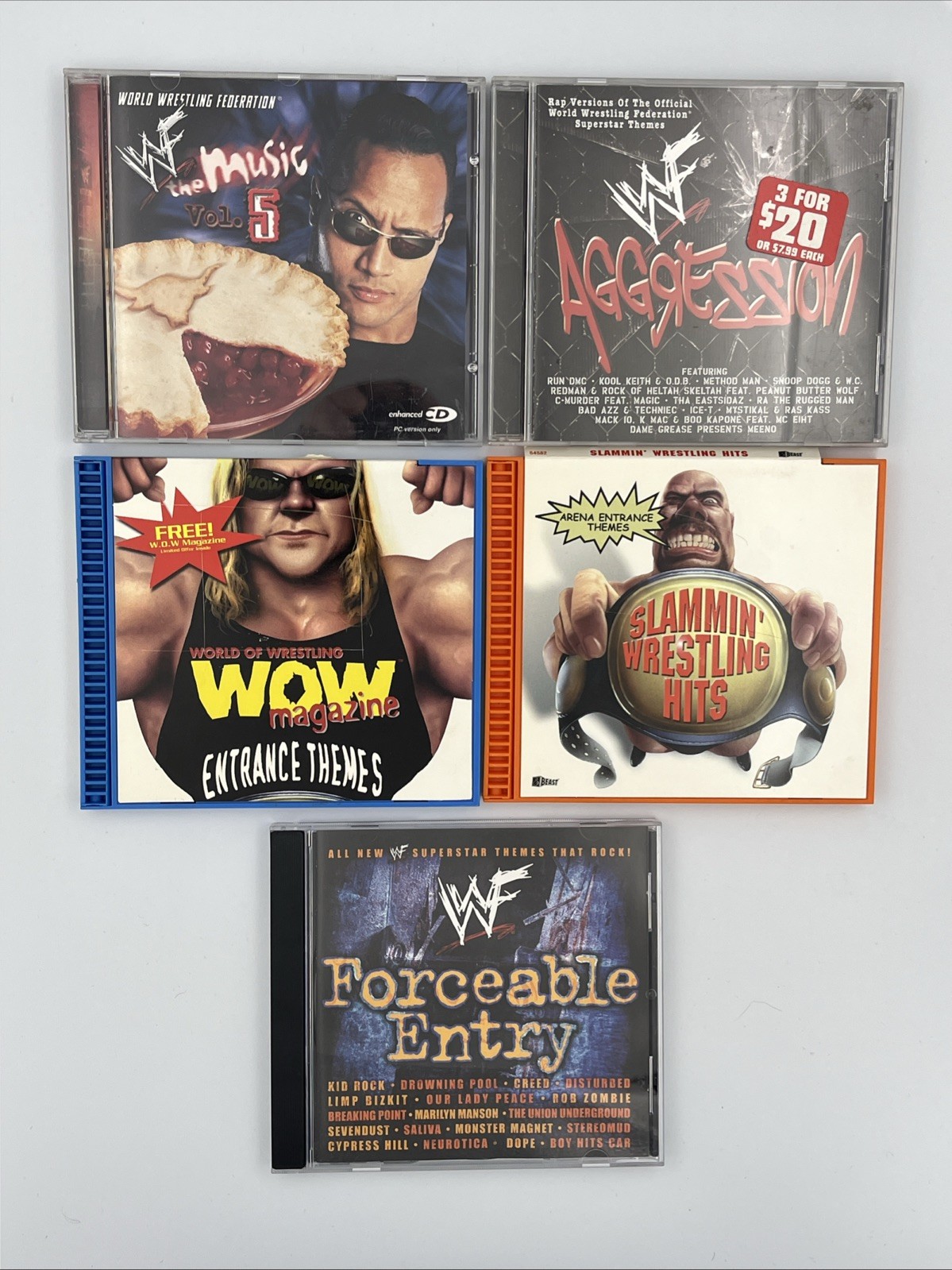 WWF WWE CD Lot 5 Forceable Entry Agggression The Music Vol 5 WOW Slammin Hits