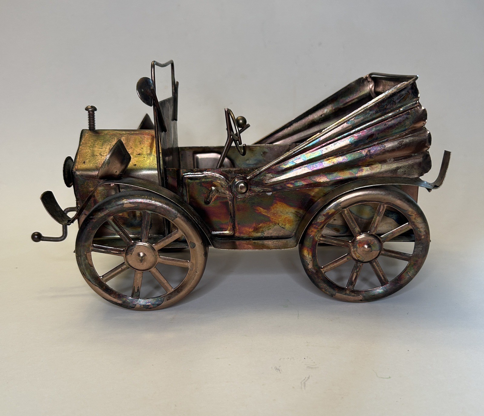 Vintage Copper Metal Model T Car Music Box Wind Up Working Nice Condition VTG