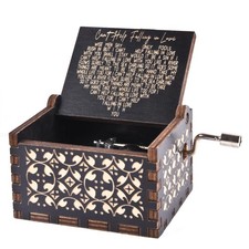 Can't Help Falling in Love Wood Music Box, Antique Engraved Musical Boxes Cas... picture