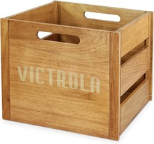 Natural Wood Vinyl Crate - Holds 50+ Records, Effortless No-Tool Assembly picture