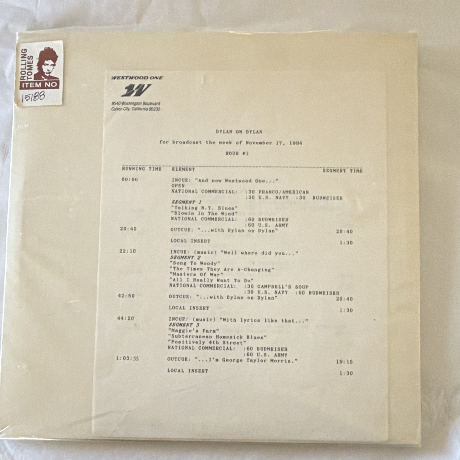 “DYLAN ON DYLAN” Westwood One Broadcast Nov 17, 84’-5 Record Albums-LIVE-RARE 