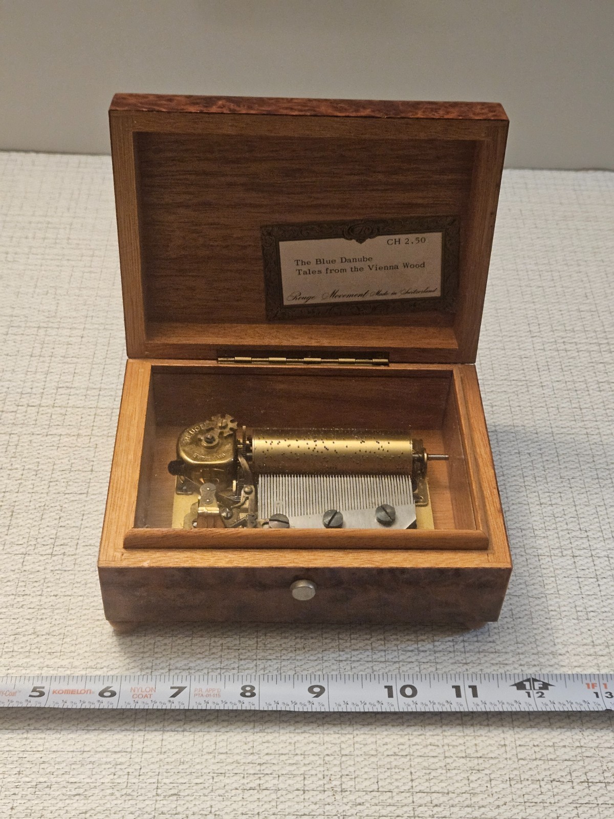 Vintage Reuge Swiss Music Box 2/50 Burl Wood Case Johann Strauss The Blue Danube
