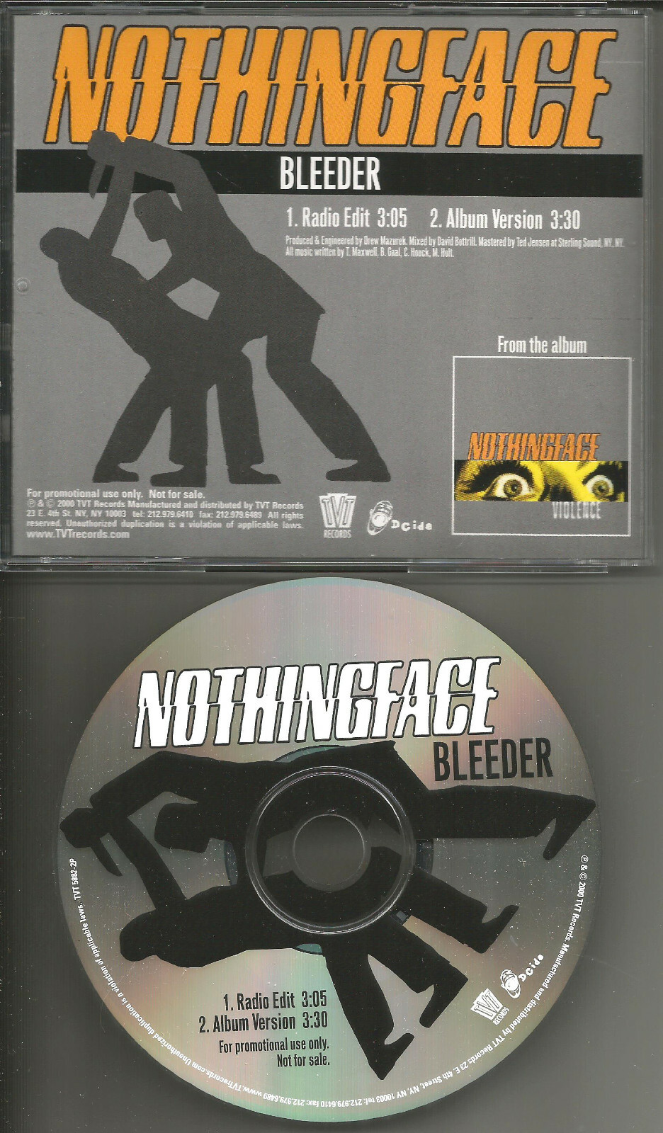 NOTHINGFACE Bleeder 2TRX w/ RARE RADIO EDIT PROMO DJ CD single 2000 Nothing Face