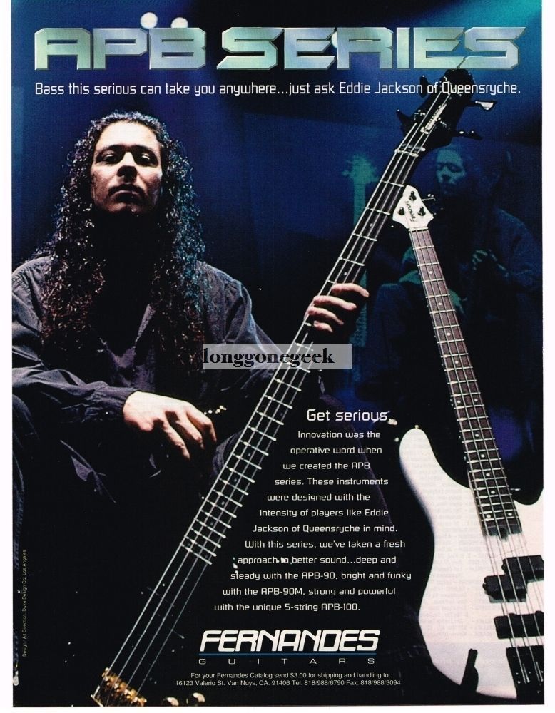 1996 FERNANDES APB Electric Bass Guitar EDDIE JACKSON Queensryche Vintage Ad