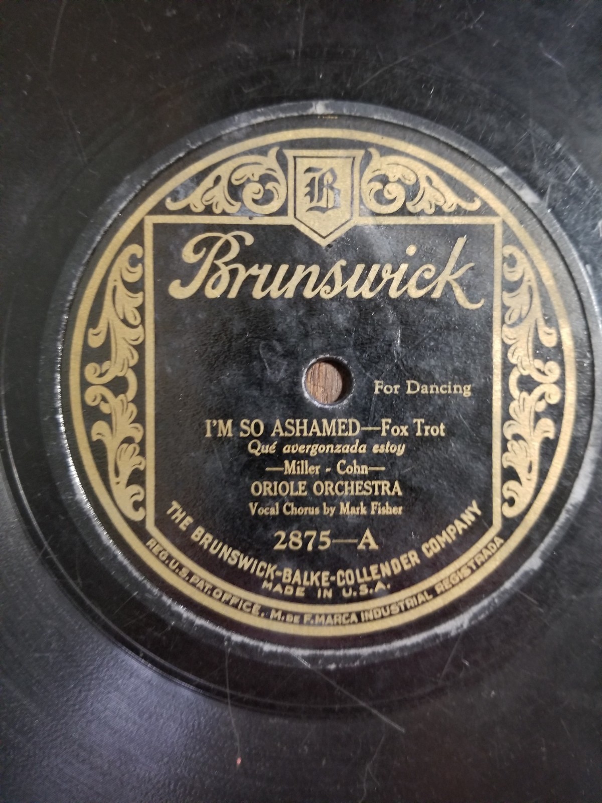 Brunswick 1925 I\'m So Ashamed / Ukulele Lady Oriole Orchestra Shellac 78 rpm
