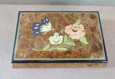  Vintage Italian Hand-Inlaid Burl Wood Music Box — Plays 