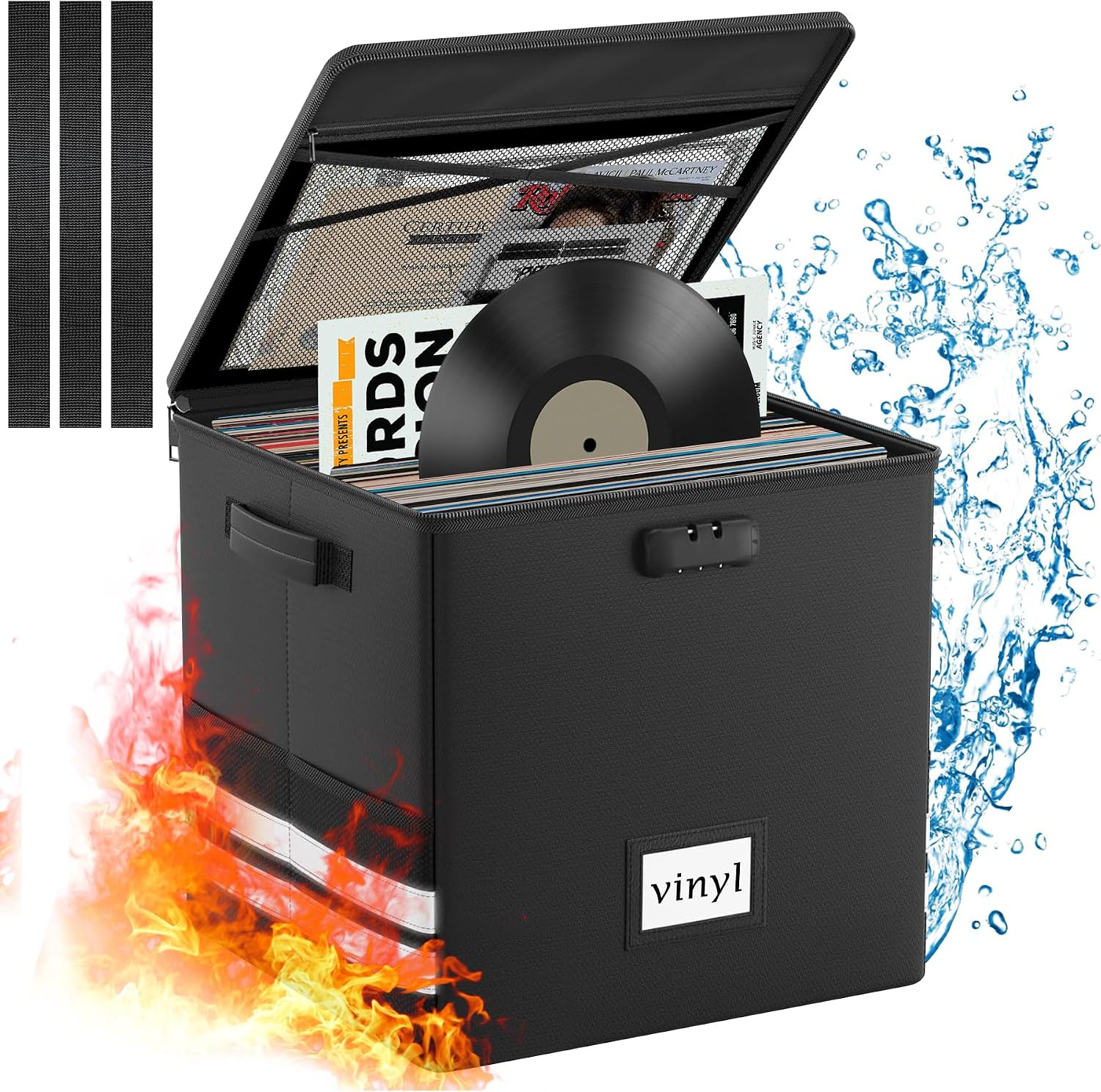 Large Vinyl Record Storage Box Fireproof Waterproof with Lock | Resistant Record