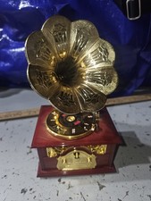 Vintage Style Miniature Gramophone Phonograph Music Box Gold Horn Working VAF picture