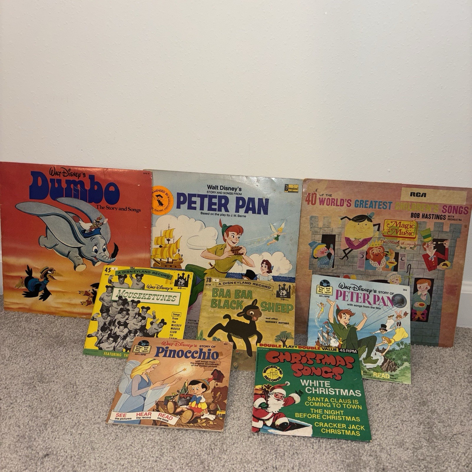 Vintage Children’s Record Lot Of 8  Dumbo Peter Pan Santa Pinocchio 1960s-1980s