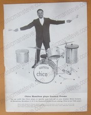 original 1958 GRETSCH DRUMS print ad - CHICO HAMILTON  & his Gretsch drum kit picture