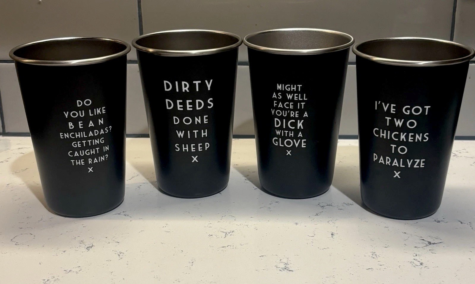 “MISTAKEN  LYRICS “ Pint Glass, Stainless Steel, Set Of Four