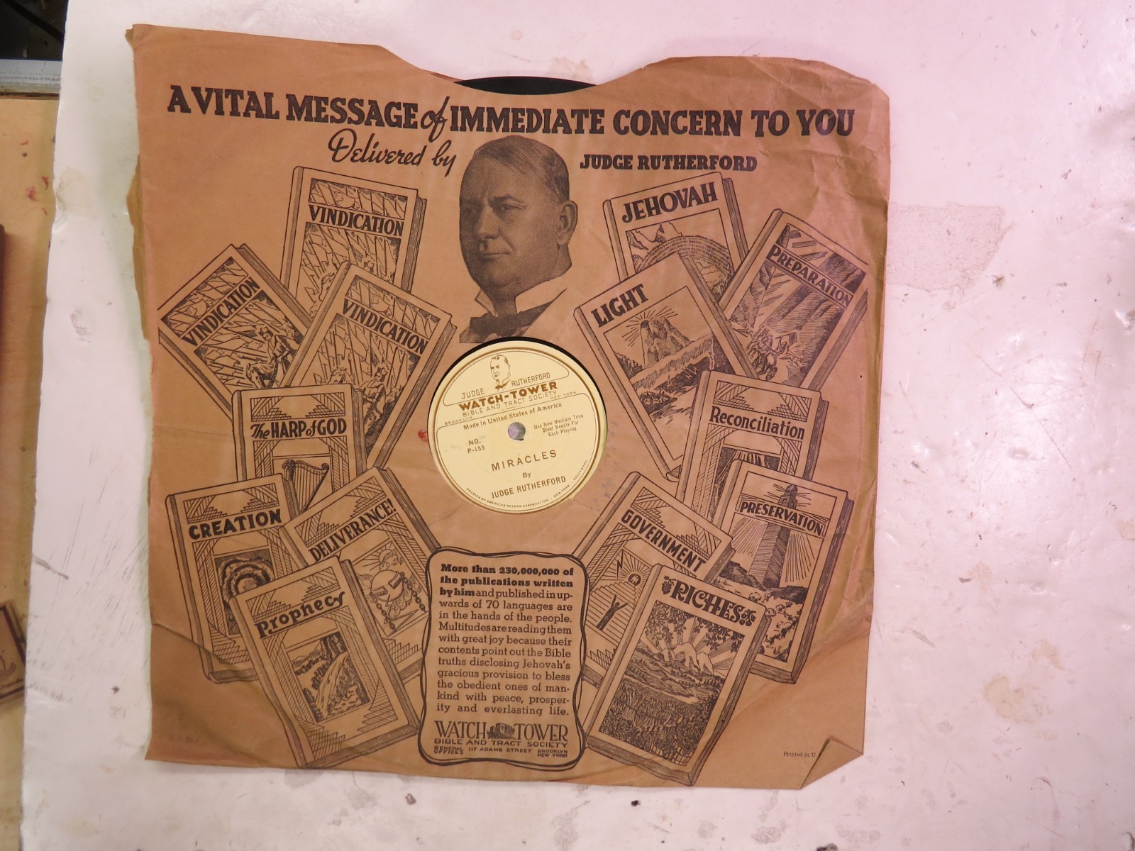 Judge Rutherford - WATCH - TOWER P153 - Miracles & Instruction - Original Sleeve