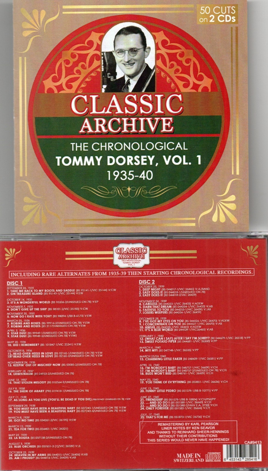 TOMMY DORSEY COMPLETE, VOL. 1 - 1935-40 W/RARE ALTERNATES 2 CDS NEW IMPORT